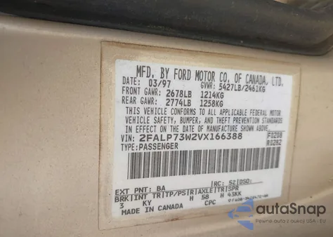 1997 Ford Crown Victoria from USA, damaged, VIN 2FALP73W2VX166388